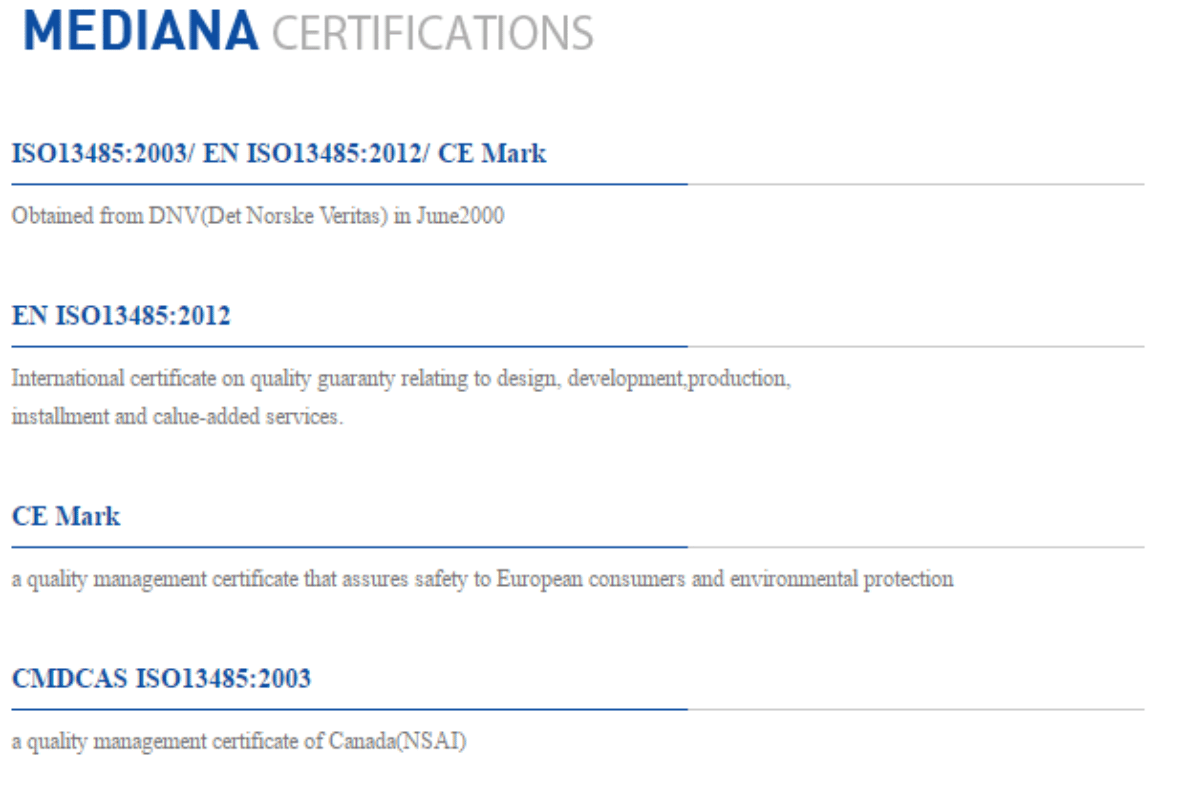 Hình ảnh về những chứng nhận của Mediana